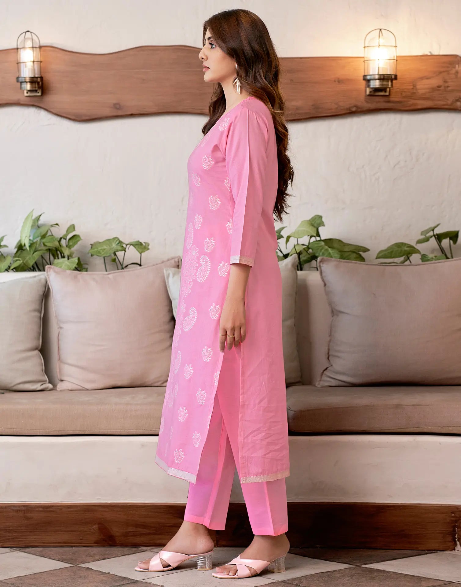 Pure Cotton Woven Plain Straight 3 Piece Kurta Set