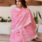 Pink Silk Plain Round Neck 3/4 Sleeve Straight Kurta Set With Pant & Dupatta