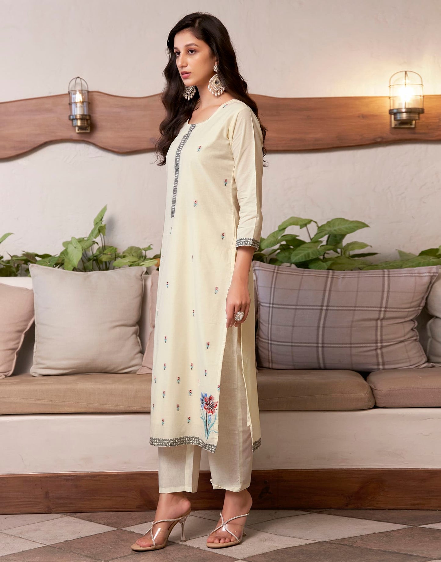 Cotton Solid and Jacquard A-Line Kurta with Pant & Dupatta