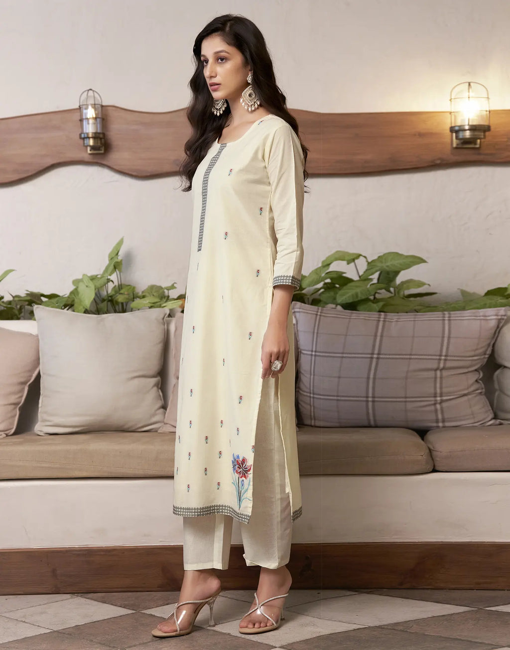 Pure Cotton Woven Embroidered Straight 3 Piece Kurta Set