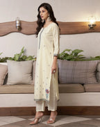 Pure Cotton Woven Embroidered Straight 3 Piece Kurta Set