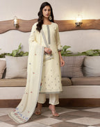Pure Cotton Woven Embroidered Straight 3 Piece Kurta Set