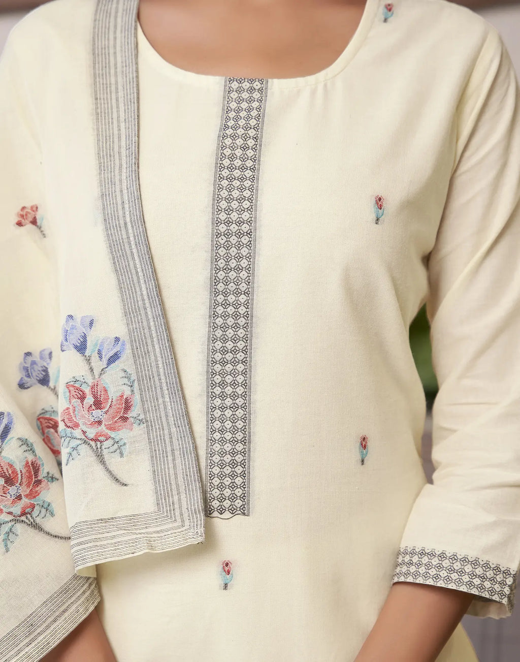 Pure Cotton Woven Embroidered Straight 3 Piece Kurta Set