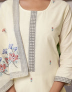 Pure Cotton Woven Embroidered Straight 3 Piece Kurta Set