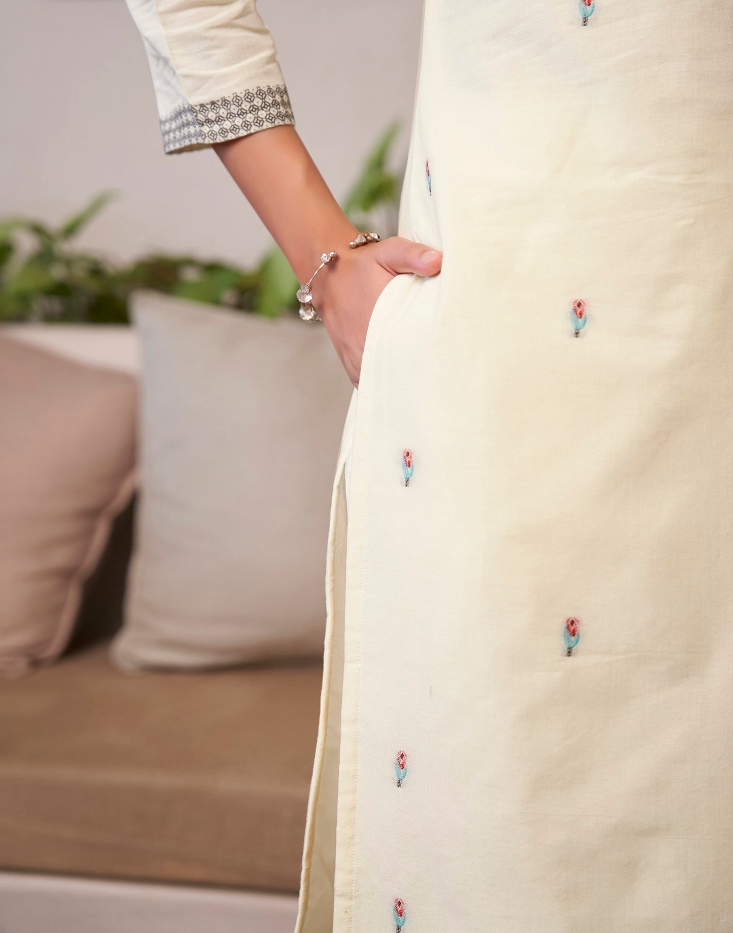 Cotton Solid and Jacquard A-Line Kurta with Pant & Dupatta