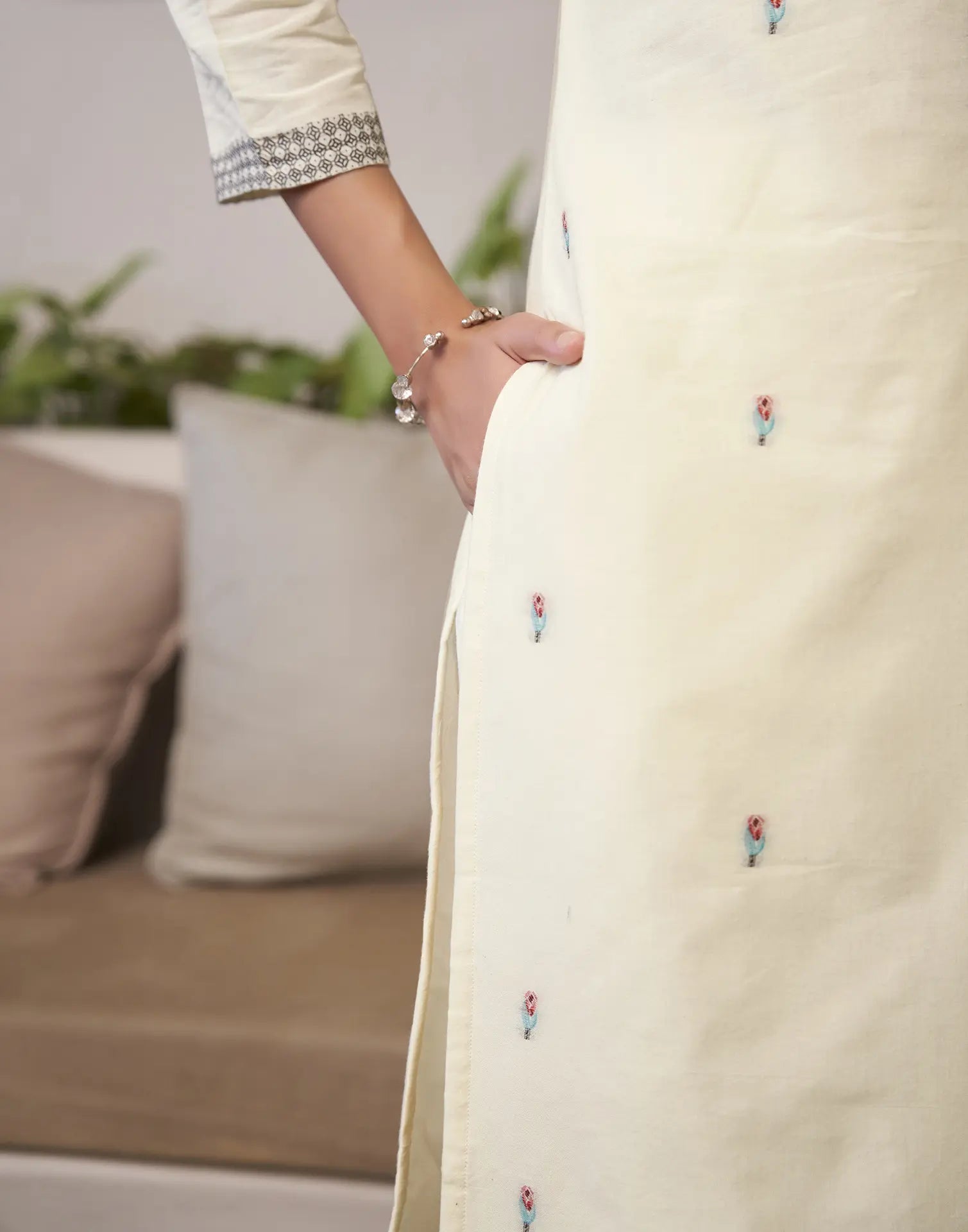 Pure Cotton Woven Embroidered Straight 3 Piece Kurta Set