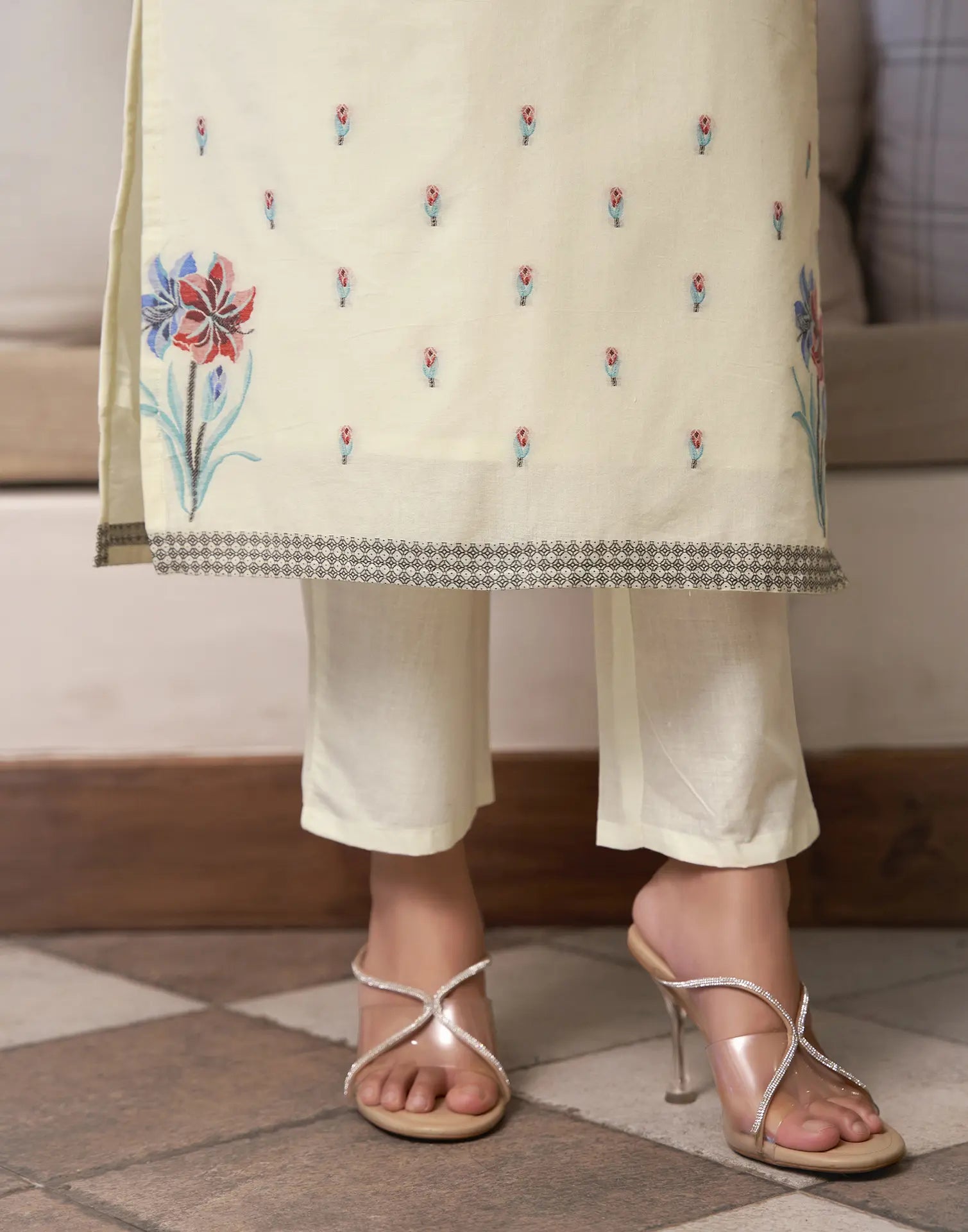 Pure Cotton Woven Embroidered Straight 3 Piece Kurta Set