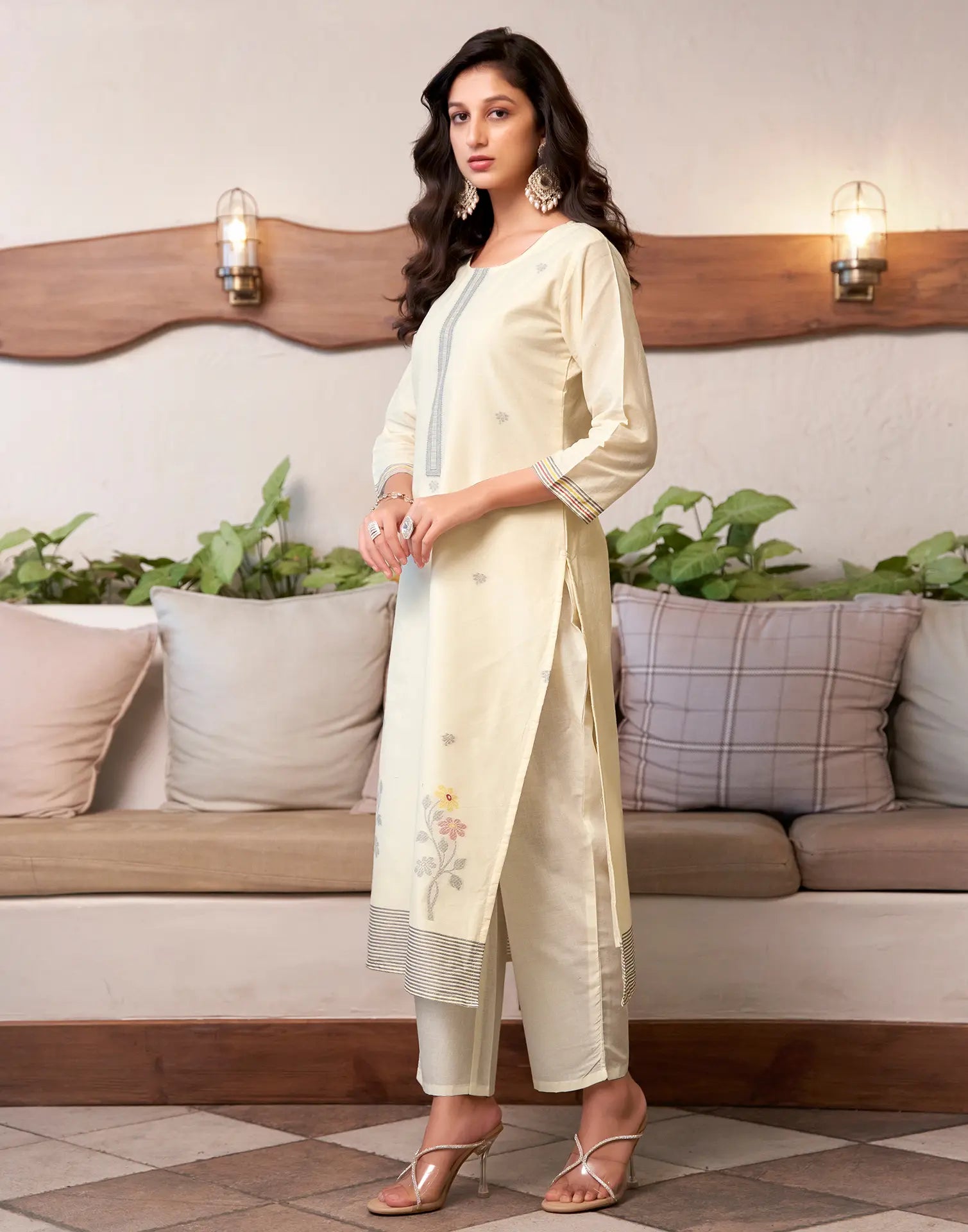 Pure Cotton Woven Embroidered Straight 3 Piece Kurta Set