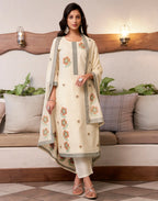 Pure Cotton Woven Embroidered Straight 3 Piece Kurta Set