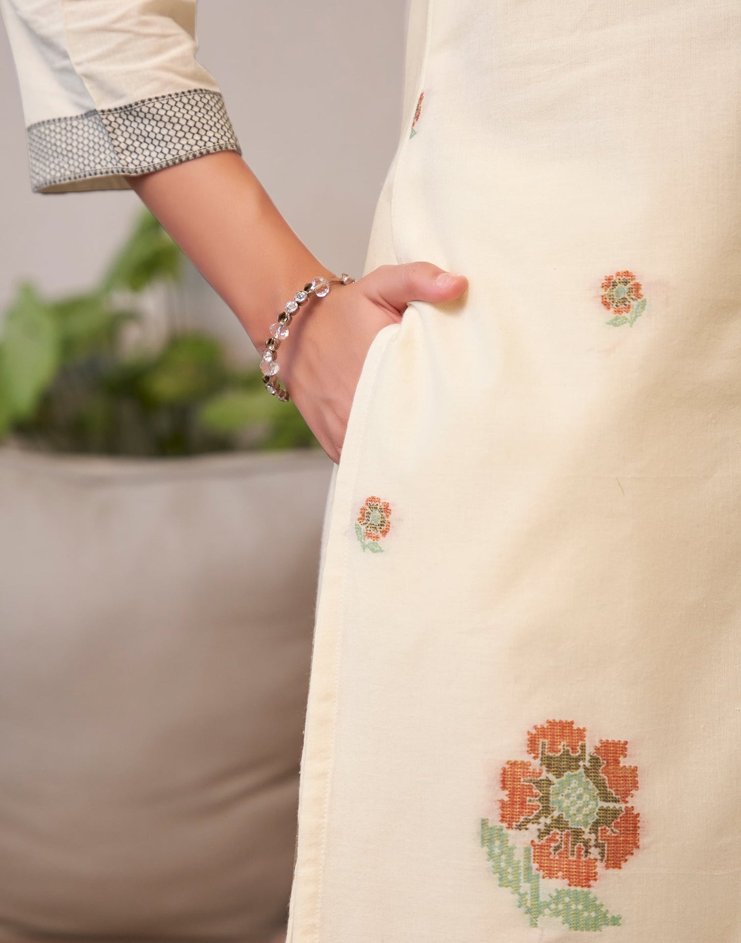 Cotton Solid and Jacquard A-Line Kurta with Pant & Dupatta
