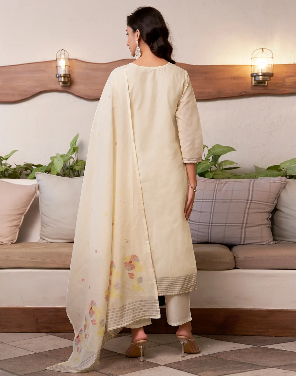 Pure Cotton Woven Embroidered Straight 3 Piece Kurta Set