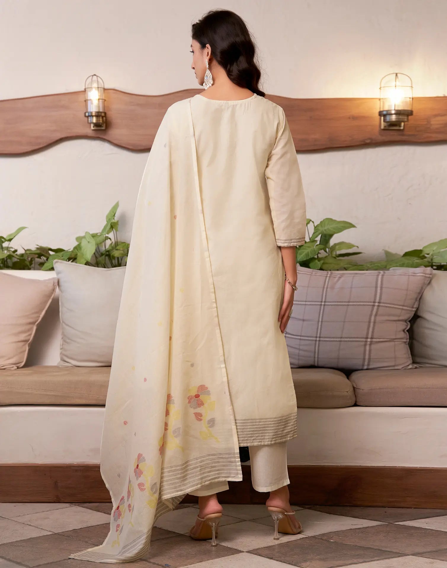 Pure Cotton Woven Embroidered Straight 3 Piece Kurta Set