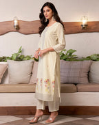 Pure Cotton Woven Embroidered Straight 3 Piece Kurta Set