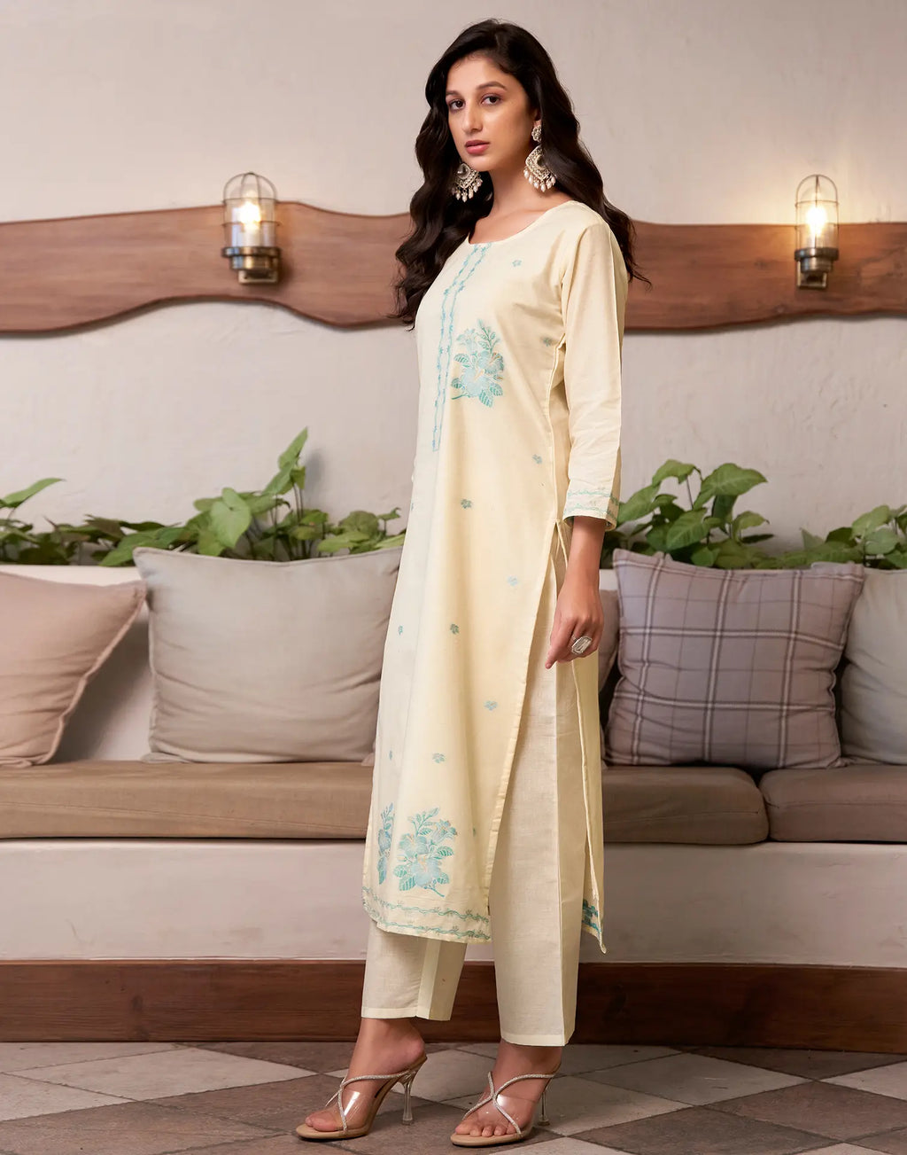 Pure Cotton Woven Embroidered Straight 3 Piece Kurta Set