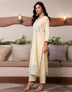 Pure Cotton Woven Embroidered Straight 3 Piece Kurta Set
