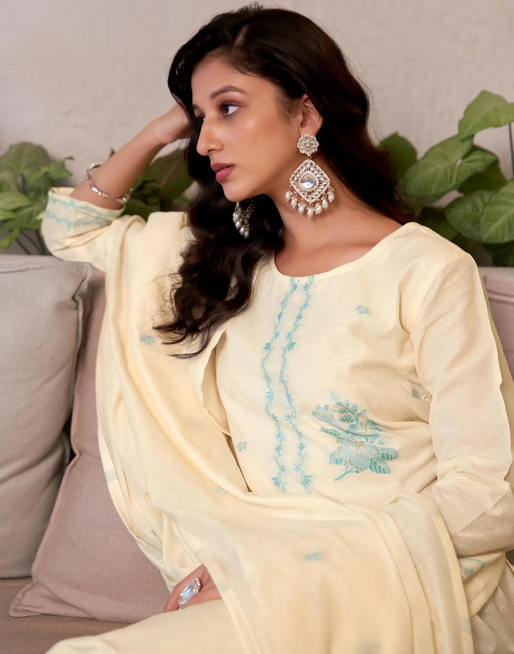 Pure Cotton Woven Embroidered Straight 3 Piece Kurta Set