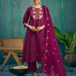 Silk Blend Embroidered Straight Kurta with Pant & Dupatta