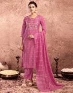 Silk Blend Embroidered Straight 3 Piece Kurta Set