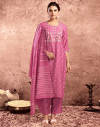 Silk Blend Embroidered Straight 3 Piece Kurta Set