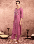 Silk Blend Embroidered Straight 3 Piece Kurta Set