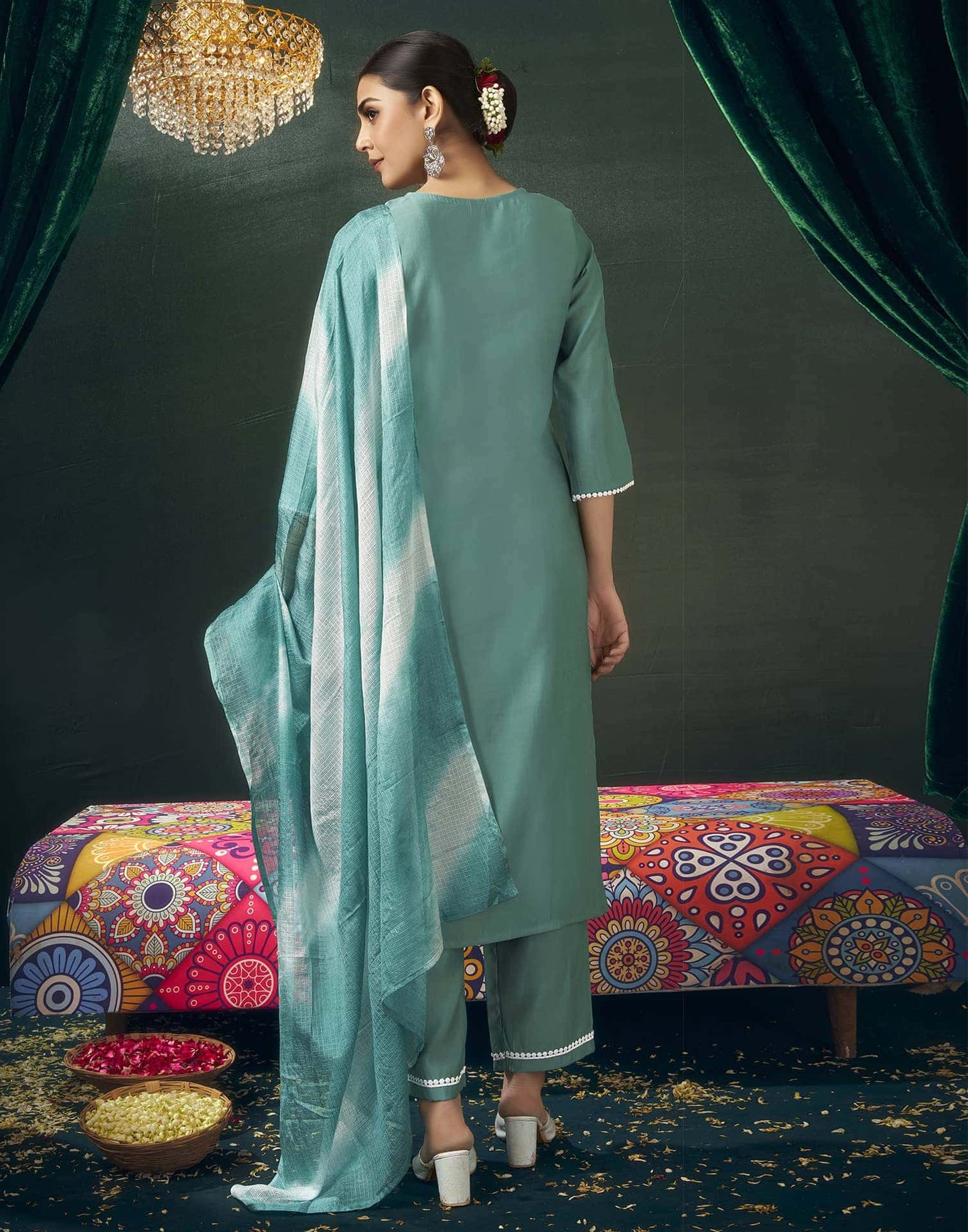 Rayon Blend Embroidered Straight Kurta with Pant & Dupatta