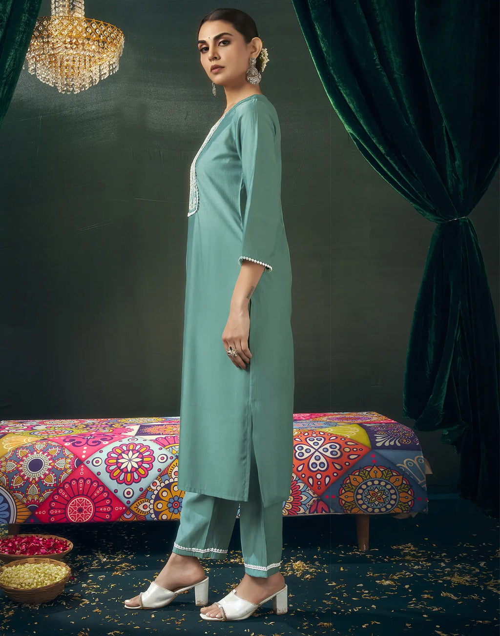 Viscose Embroidered Straight 3 Piece Kurta Set