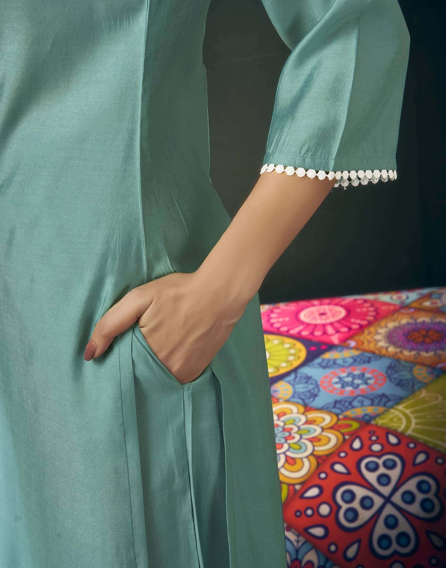 Rayon Blend Embroidered Straight Kurta with Pant & Dupatta