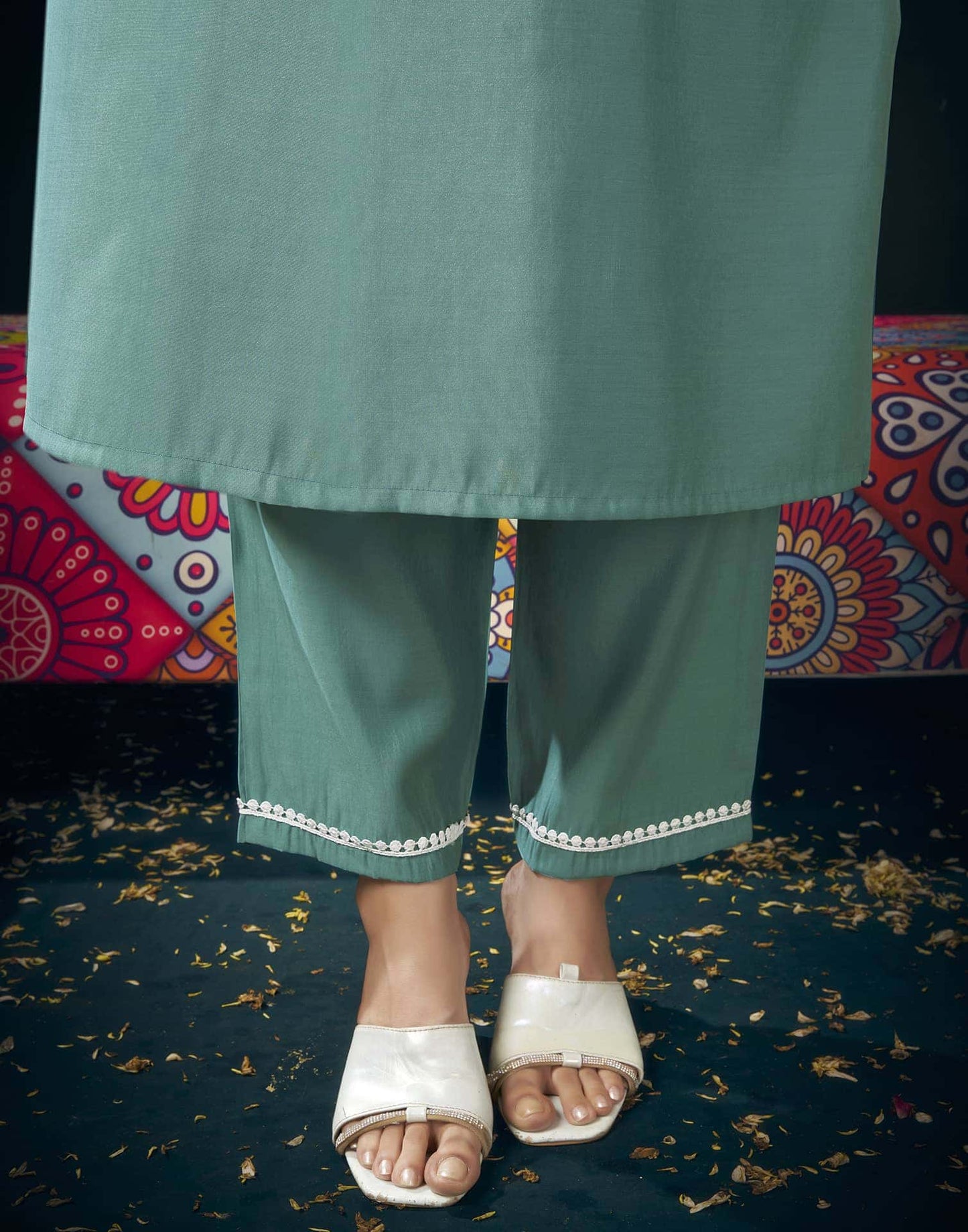 Rayon Blend Embroidered Straight Kurta with Pant & Dupatta