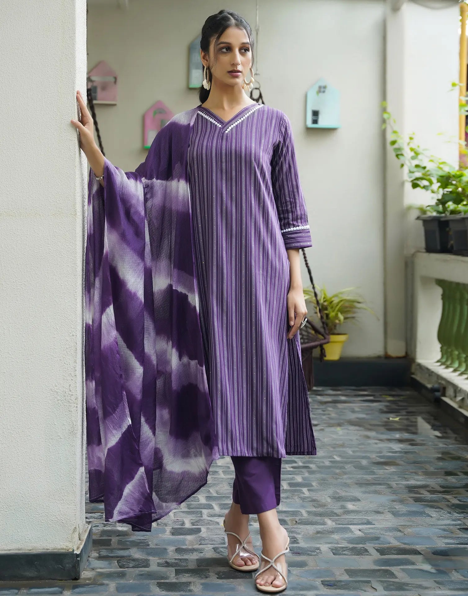 Cotton Woven Plain Straight 3 Piece Kurta Set