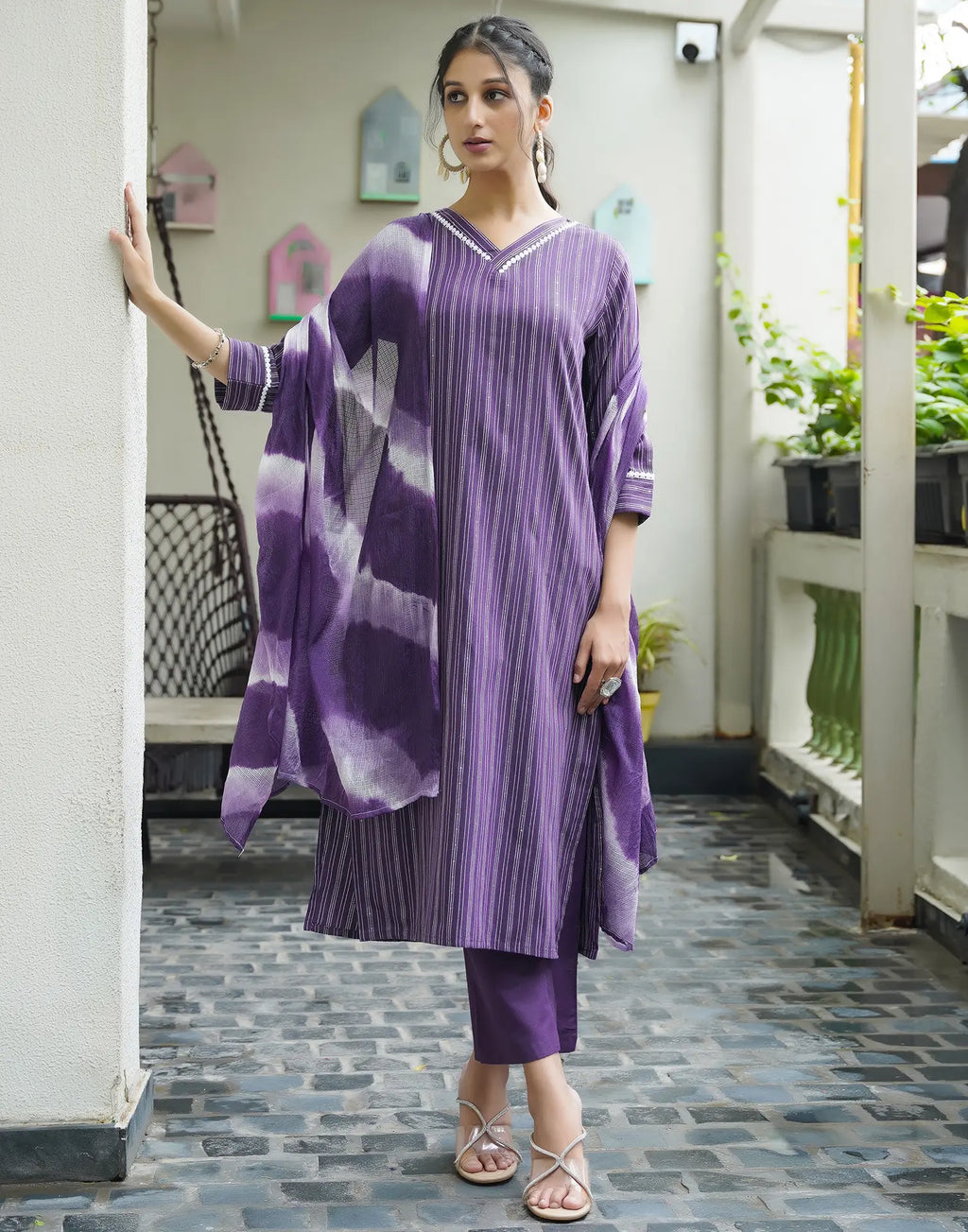 Cotton Woven Plain Straight 3 Piece Kurta Set