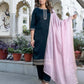 Velvet Sequence and Embroidery Straight Kurta with Pant & Dupatta