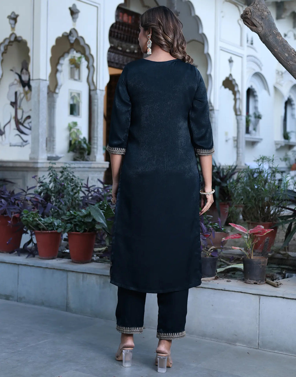 Velvet Embroidered Straight 3 Piece Kurta Set