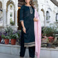 Velvet Sequence and Embroidery Straight Kurta with Pant & Dupatta