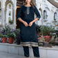 Velvet Sequence and Embroidery Straight Kurta with Pant & Dupatta