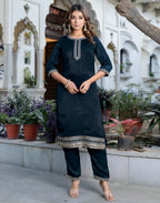 Velvet Embroidered Straight 3 Piece Kurta Set