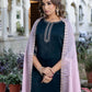 Velvet Sequence and Embroidery Straight Kurta with Pant & Dupatta