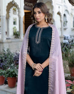 Velvet Embroidered Straight 3 Piece Kurta Set