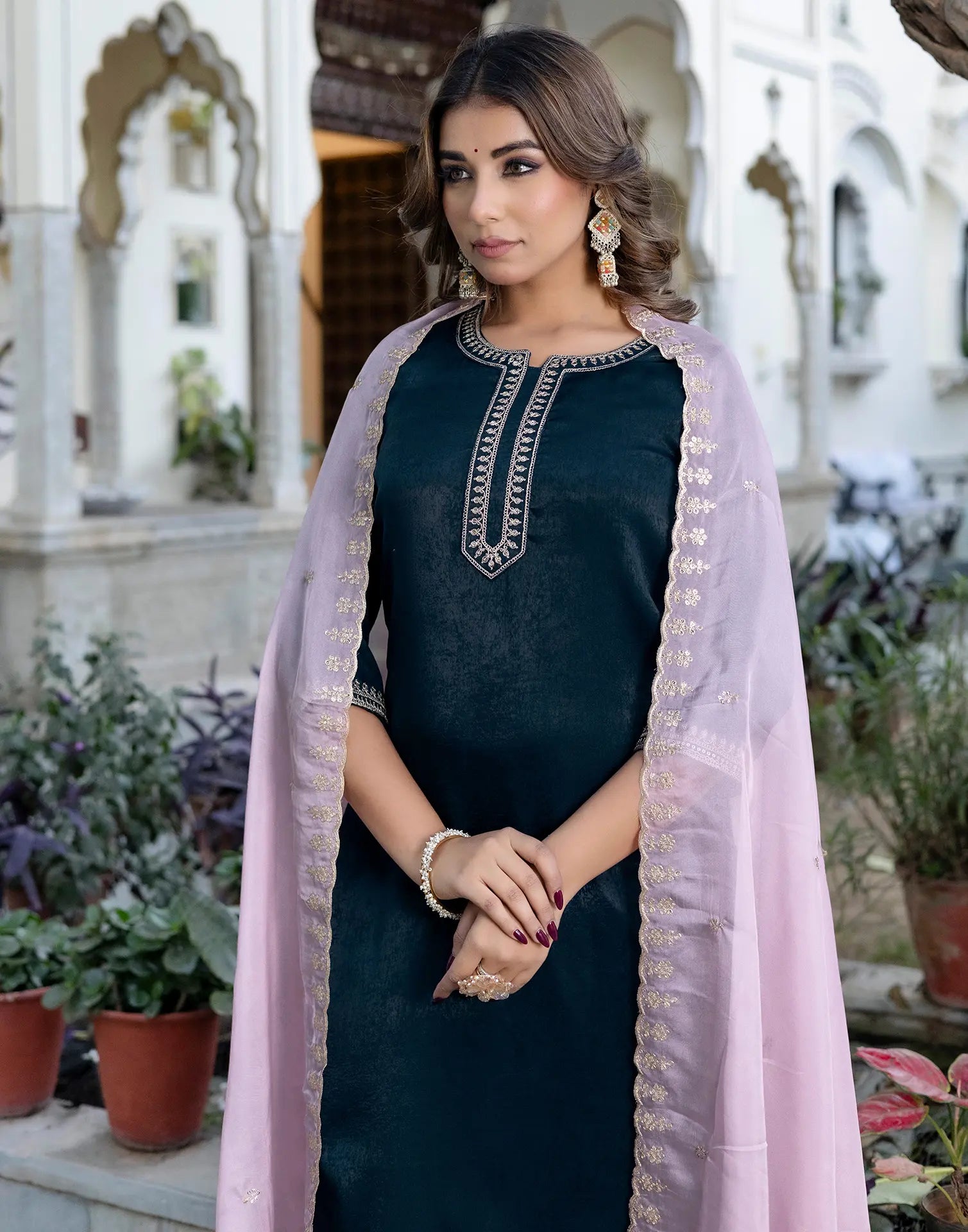 Velvet Embroidered Straight 3 Piece Kurta Set