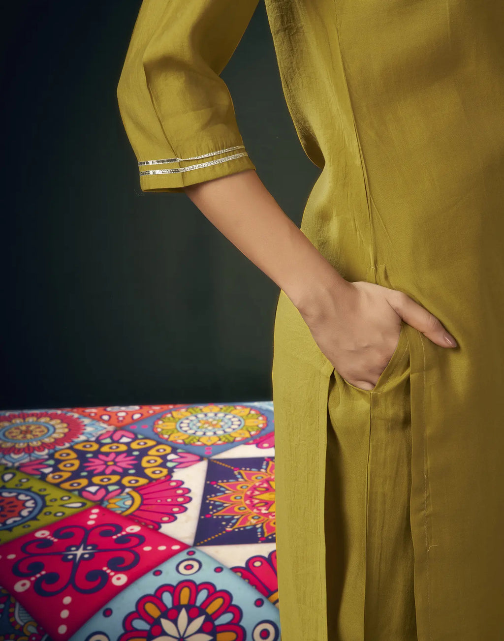 Viscose Gota Lace Straight 3 Piece Kurta Set