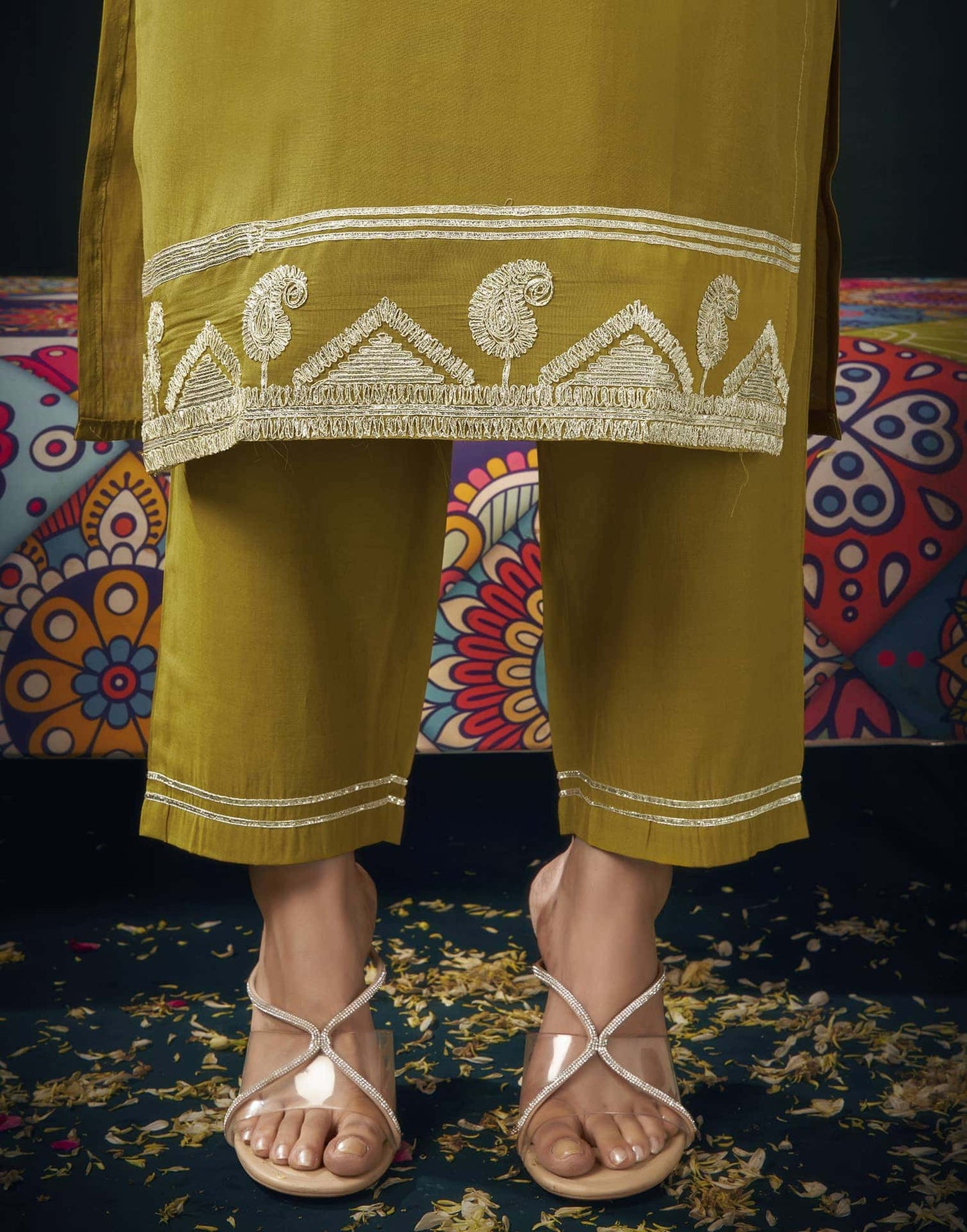 Chanderi Solid Straight Kurta with Pant & Dupatta