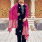 Velvet Dyed, Sequins, Embroidery and Lace Straight Kurta with Pant & Dupatta