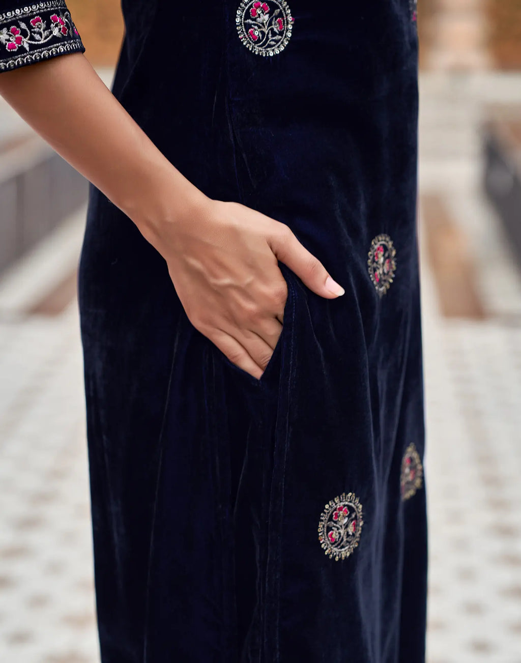 Velvet Embroidered Straight 3 Piece Kurta Set