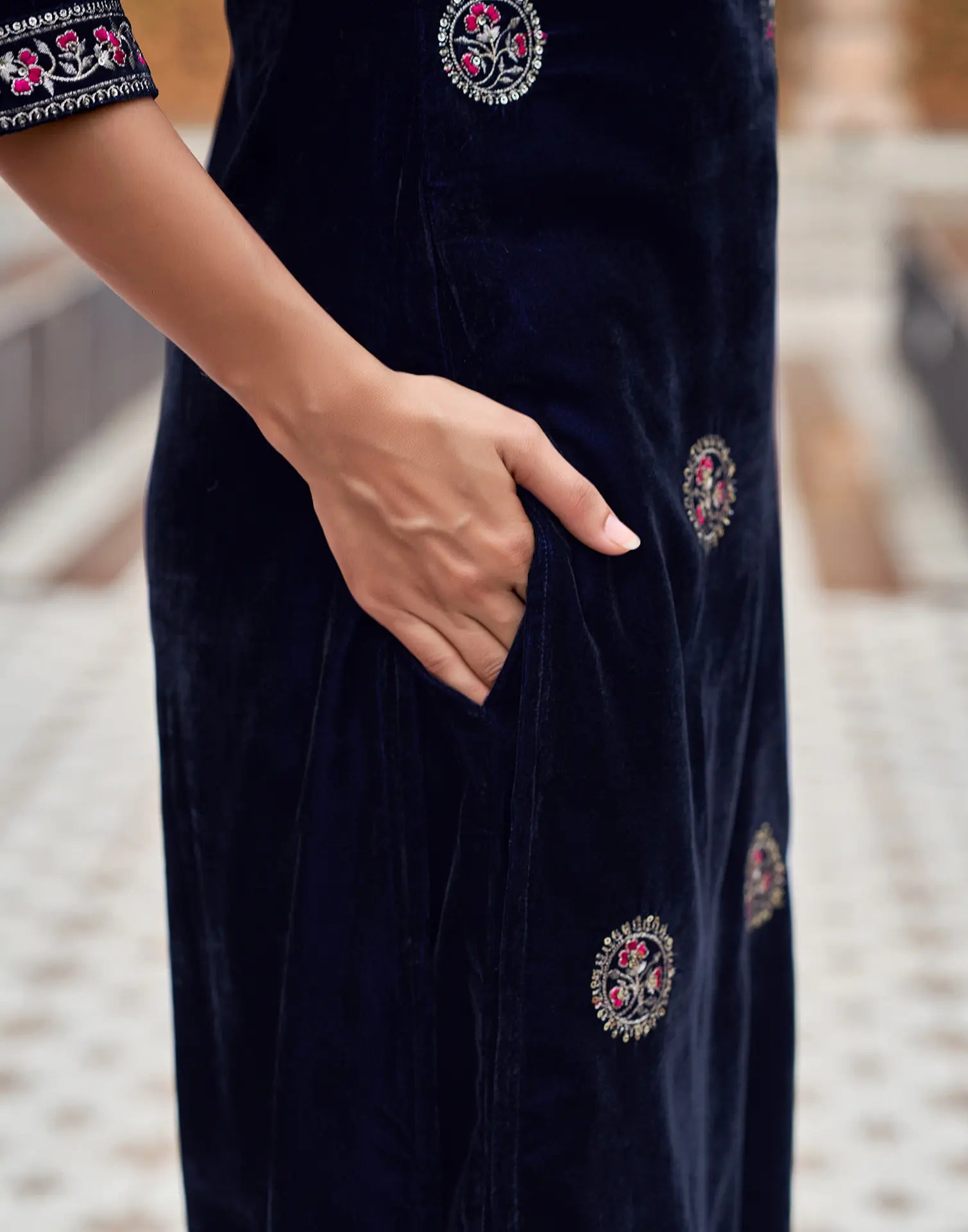 Velvet Embroidered Straight 3 Piece Kurta Set
