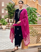 Velvet Embroidered Straight 3 Piece Kurta Set