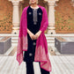 Velvet Dyed, Sequins, Embroidery and Lace Straight Kurta with Pant & Dupatta