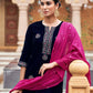 Velvet Dyed, Sequins, Embroidery and Lace Straight Kurta with Pant & Dupatta