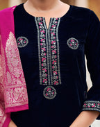 Velvet Embroidered Straight 3 Piece Kurta Set