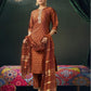 Rust Silk Weaving V Neck 3/4 Sleeve Straight Kurta Set With Pant & Dupatta