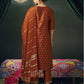 Rust Silk Weaving V Neck 3/4 Sleeve Straight Kurta Set With Pant & Dupatta