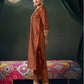 Rust Silk Weaving V Neck 3/4 Sleeve Straight Kurta Set With Pant & Dupatta